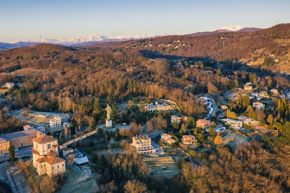 Scenic aerial view of Sacro Monte di Orta during winter